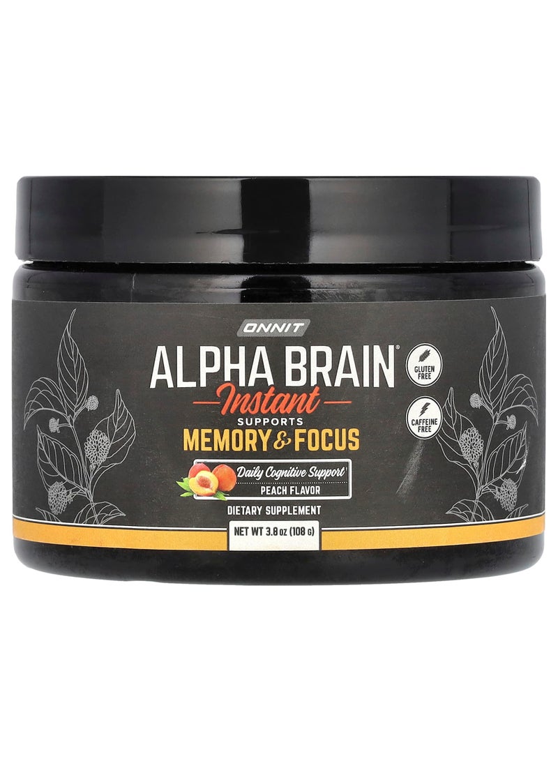 Alpha Brain Instant, Caffeine Free, Peach , 3.8 oz (108 g)